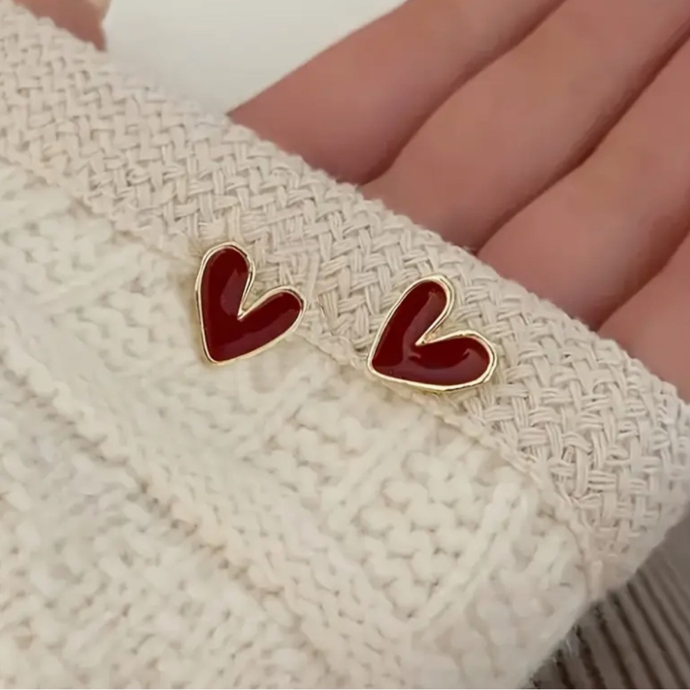 Gold and Red Heart Earrings